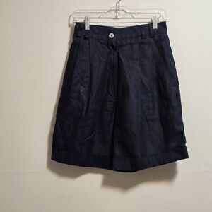 Vintage Heritage House 100% Linen High Waisted Navy Pleated Shorts